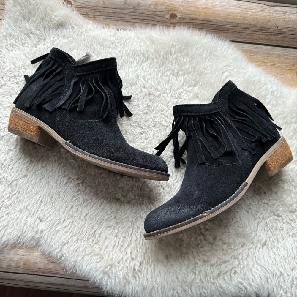 Primadonna Collection Black Suede Fringe Ankle Booties
